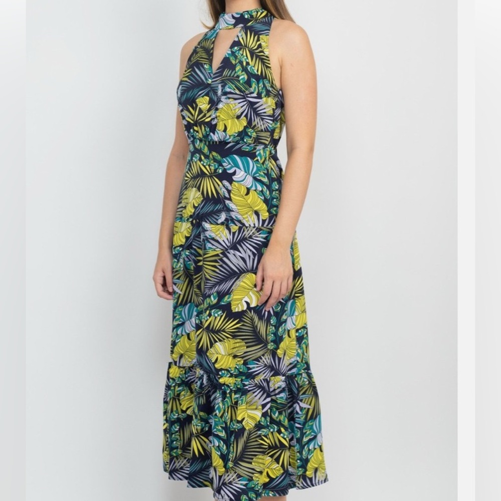 NWT Sam Edelman Tropical Palm Print Halter Maxi Dress Resort Vacation Summer 8